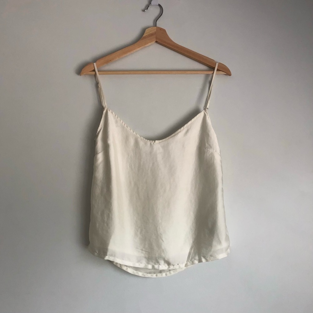UO Adjustable White Satin Cowl-Back Cami